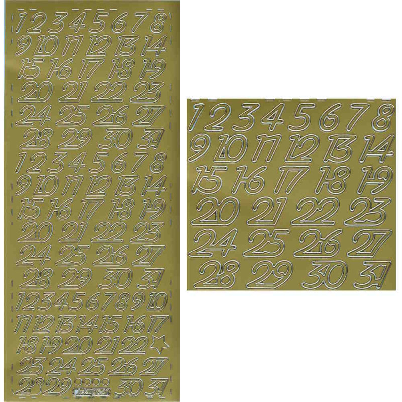 pu641g Sticker Kalenderzahlen 12mm gold