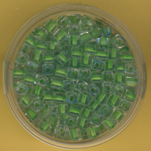 9643-034 Glasperlen Würfel 3mm grün Farbeinzug 20g