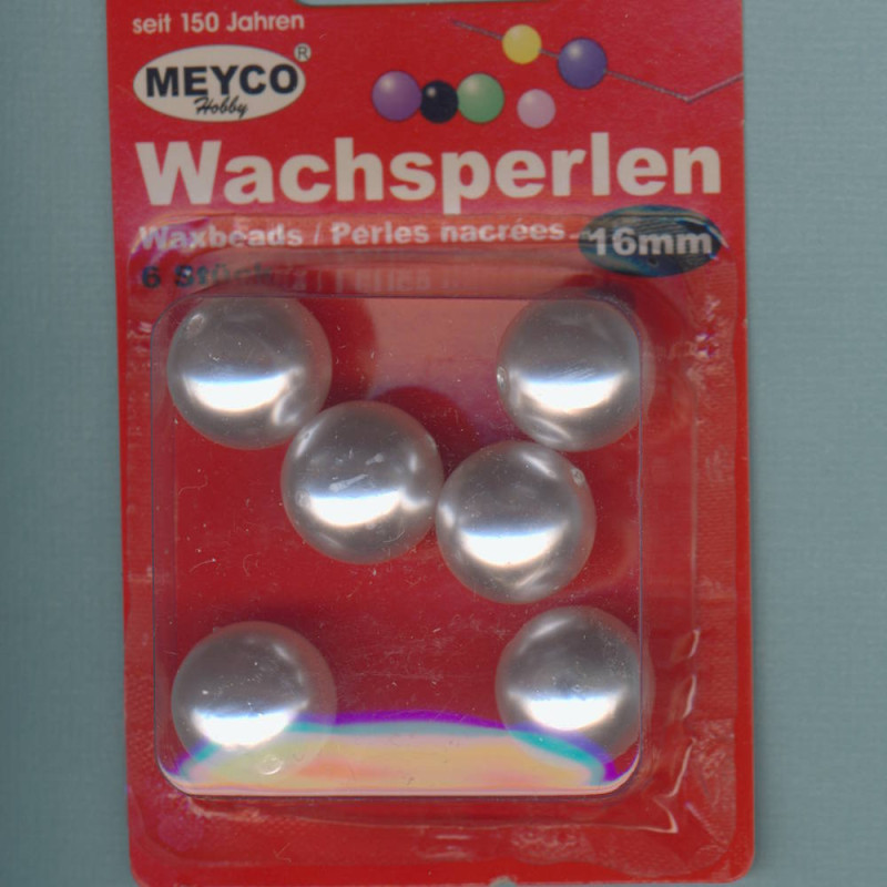 116-01 Wachsperlen 16mm weiß 6 Stück