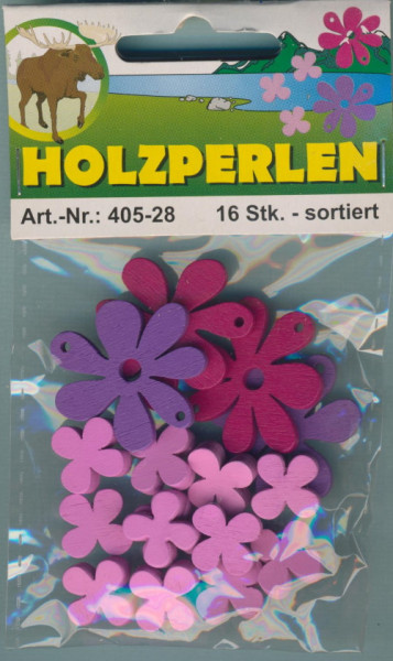 40528 Holzperlen Blüten rosa lila pink 16 Stück