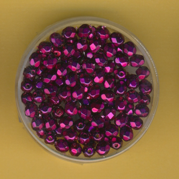 4034268 Glasschliffperlen 4mm feuerpoliert fuchsia metallic 100 Stück