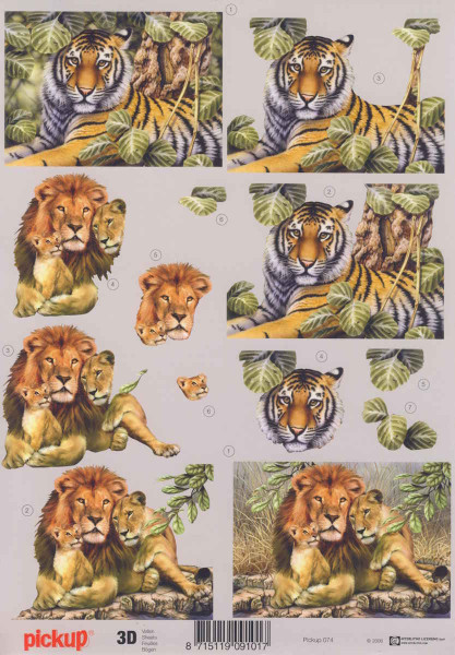 074 3D Motivbogen A4 Tiger und Löwe