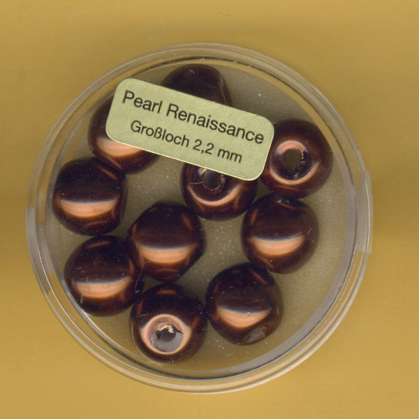 0790-10204 Großloch Glaswachsperlen 10mm braun 10 Stück