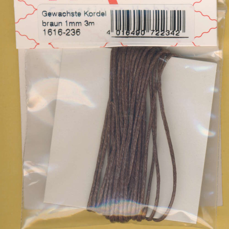 1616-236 Gewachste Kordel 1mm mittelbraun 3m