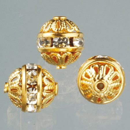 2169595 Filigranperle Strass 8mm kristall-gold