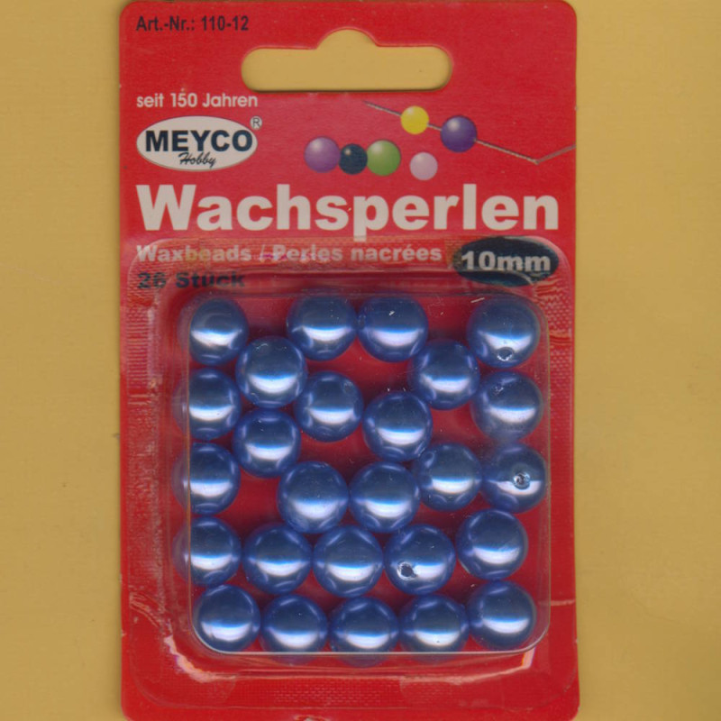 110-12 Wachsperlen 10mm mittelblau 26 Stück