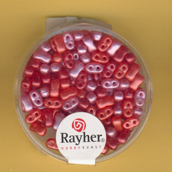 14594000 Doppelloch Rocailles verwachst rosa rot Mix 3x5mm 12g