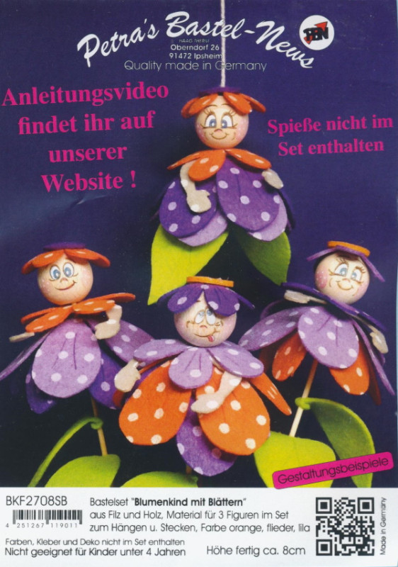 bkf2708sb Bastelset Blumenkind mit Blättern orange flieder lila 8cm