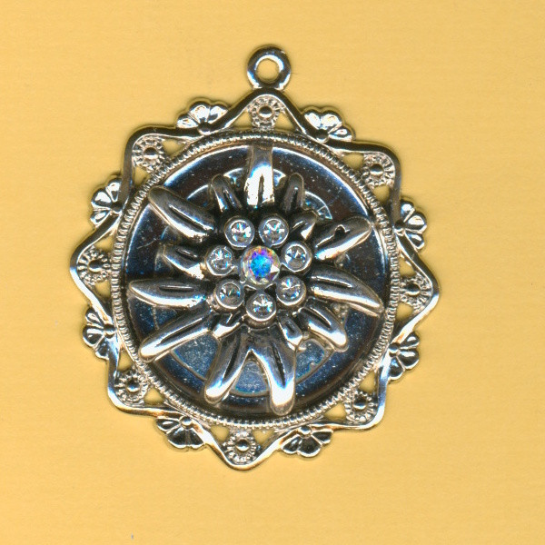547408131 Metall Schmuckanhänger Ornament Edelweiss 40mm silber