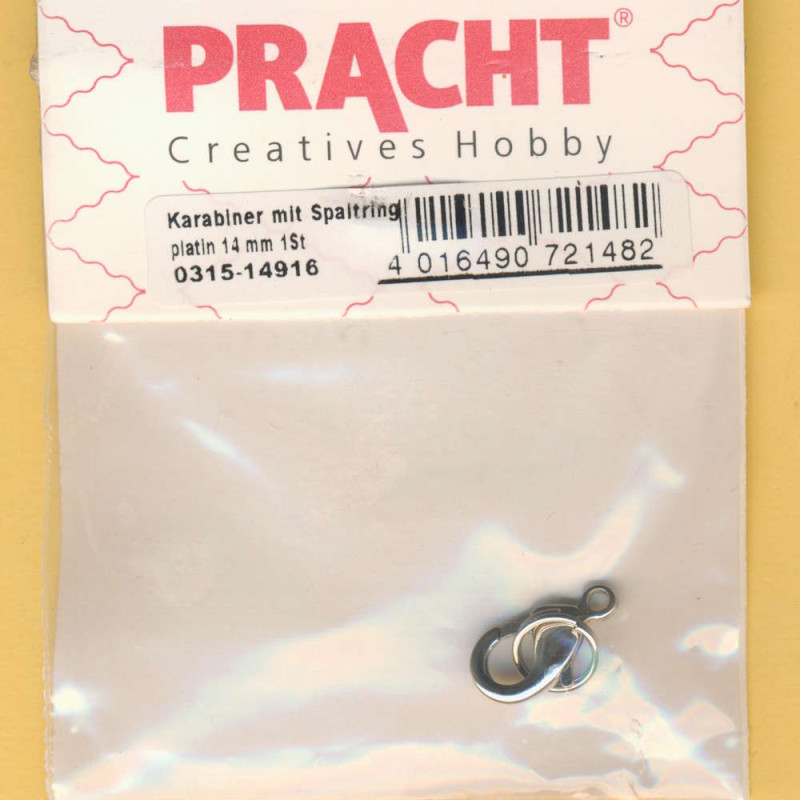 0315-14916 Karabiner mit Spaltring 14mm platin