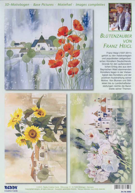 83852 3D Stanzbogenset Rosen Mohn und Sonnenblumen