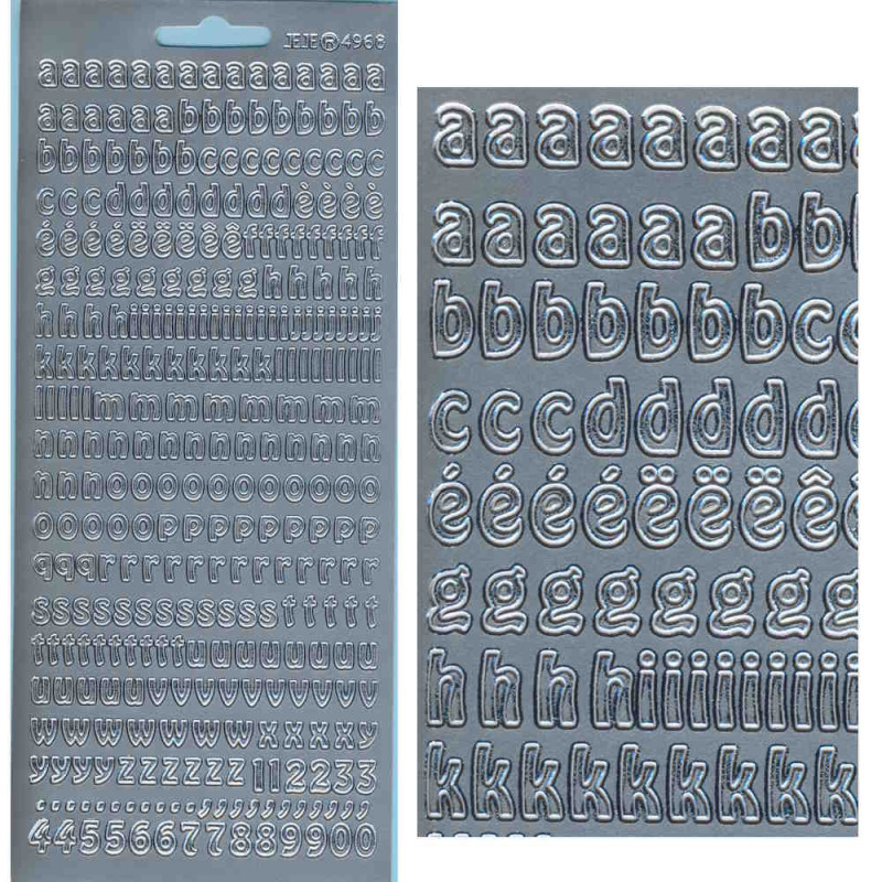 1500659 Sticker kleine Buchstaben und Zahlen silber