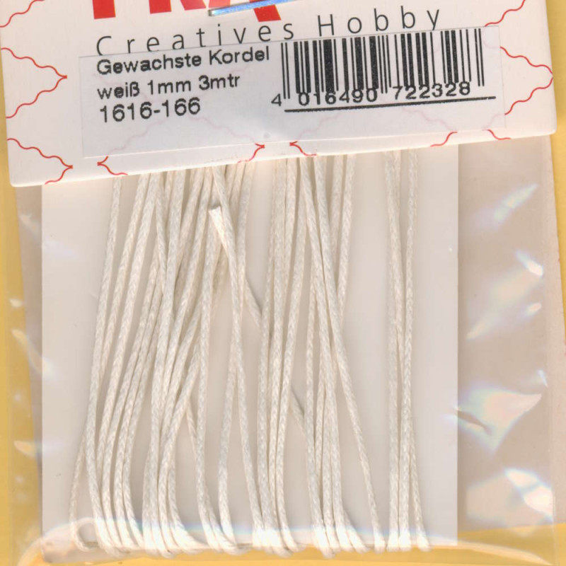 1616-166 Gewachste Kordel 1mm weiß 3m
