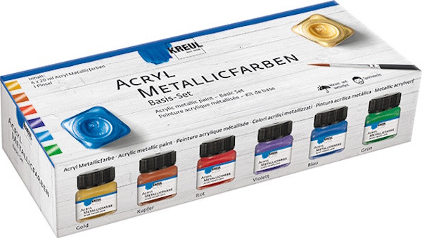 77600 Kreul Acrylfarben Set Metallic mit 6 Farben und 1 Pinsel