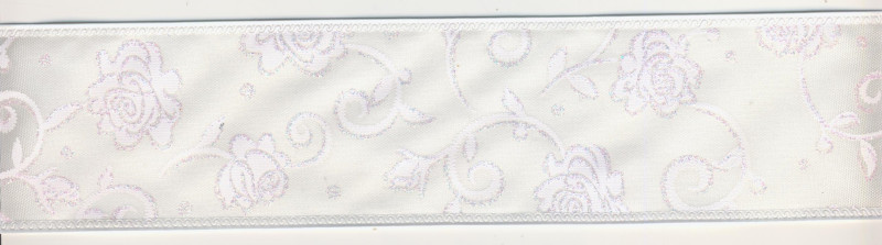 15815301 Dekoband Ornamente Rosen 50mm weiß irisierend lfd Meter
