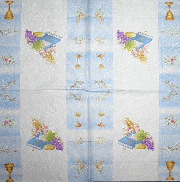 Serviette Kommunion 1 weiß-blau