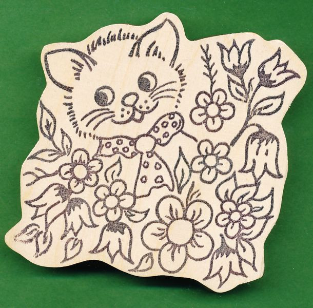 1802123 Holzstempel Katze in Blumen 9x9cm