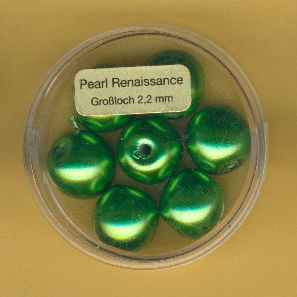 0790-12034 Großloch Glaswachsperlen 12mm grün 7 Stück