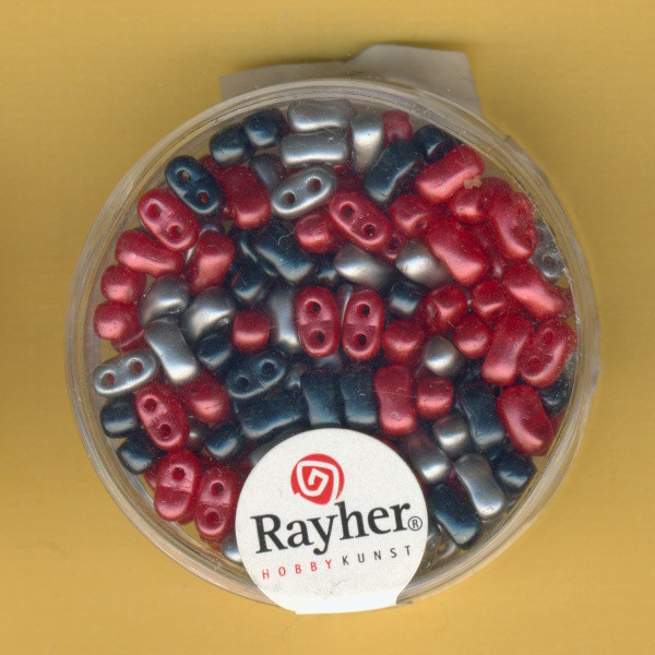 14628000 Doppelloch Rocailles verwachst schwarz rot Mix 3x5mm 12g