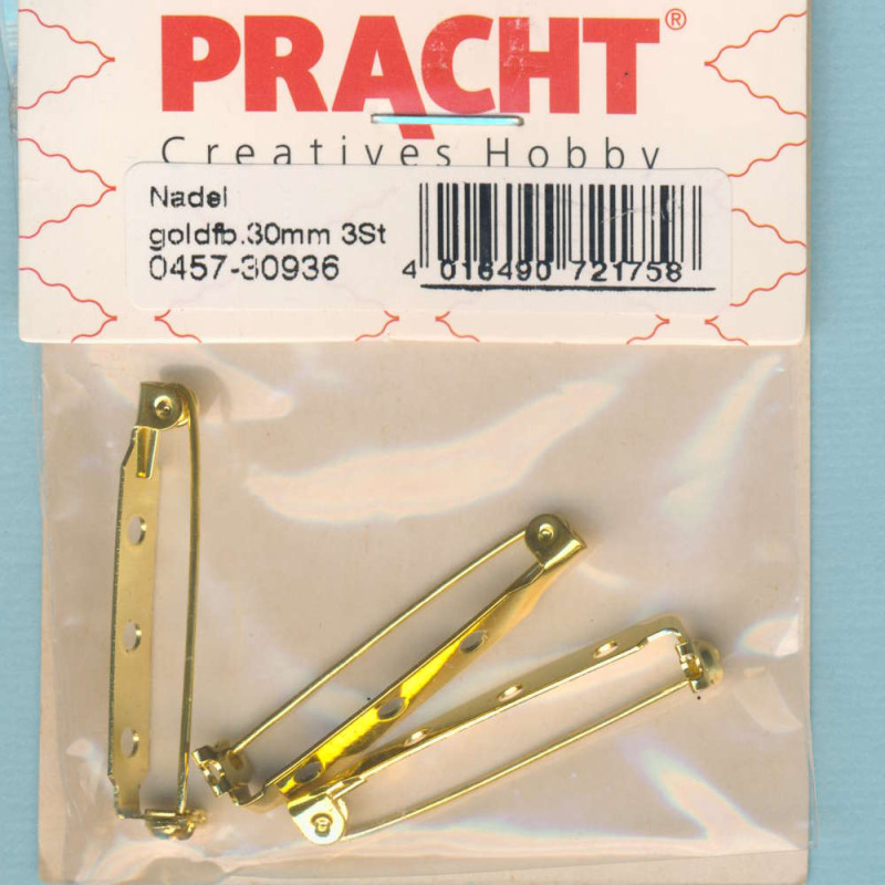 0457-30936 Broschennadel 30mm goldfarben 3 Stück