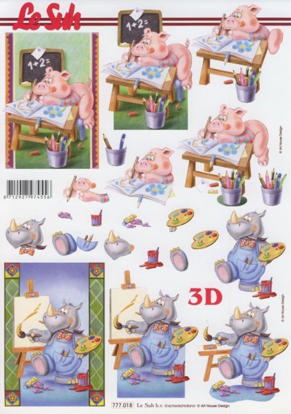 3D Motivbogen Schwein und Nilpferd-Schule
