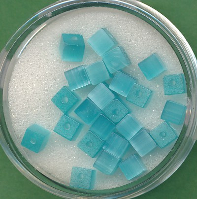 414804444 Cat Eye Perlen Würfel 4mm blau 25 Stück