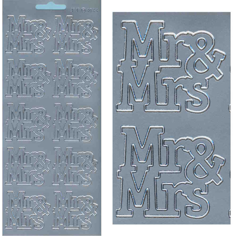 4044s Sticker Hochzeit Mr und Mrs 2 silber