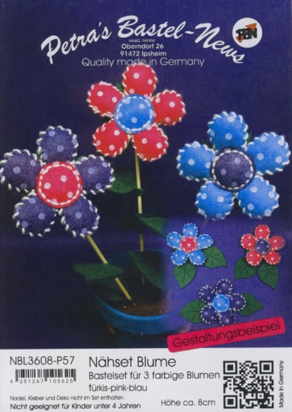 Filz-Nähset Blume türkis-pink-blau