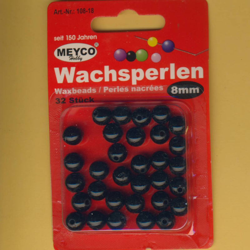 108-18 Wachsperlen 8mm schwarz 32 Stück in Packung