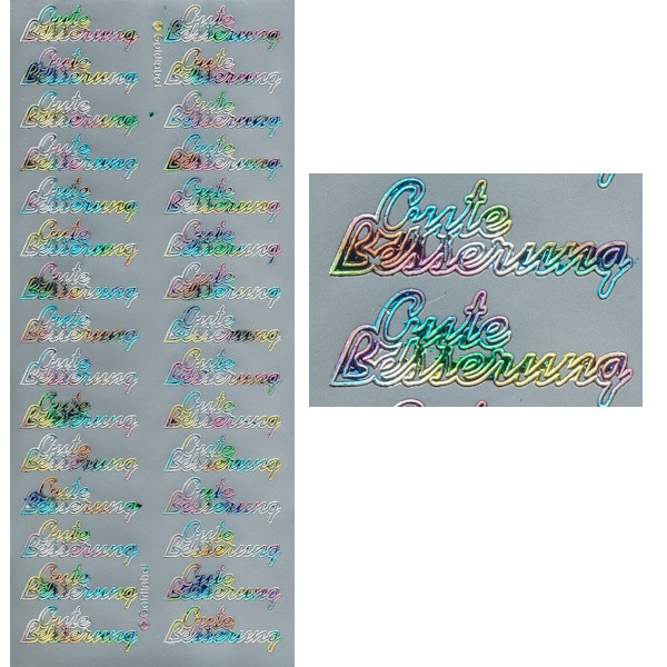 1082r Sticker Gute Besserung silber regenbogenfarben