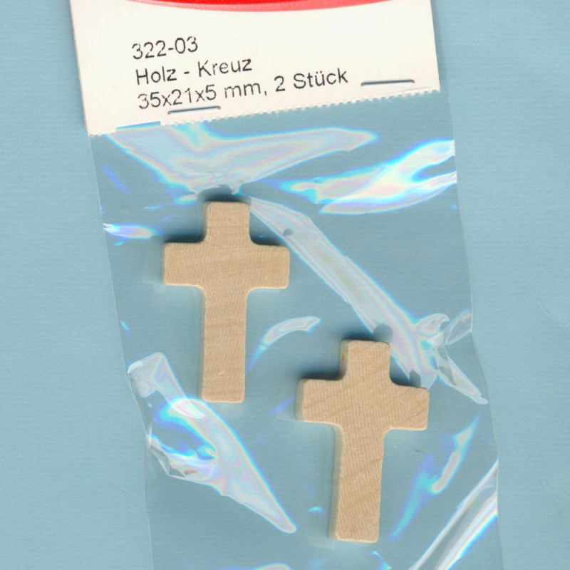 322-03 Holz Kreuz mit Loch 35x21x5mm natur lackiert 2 Stück