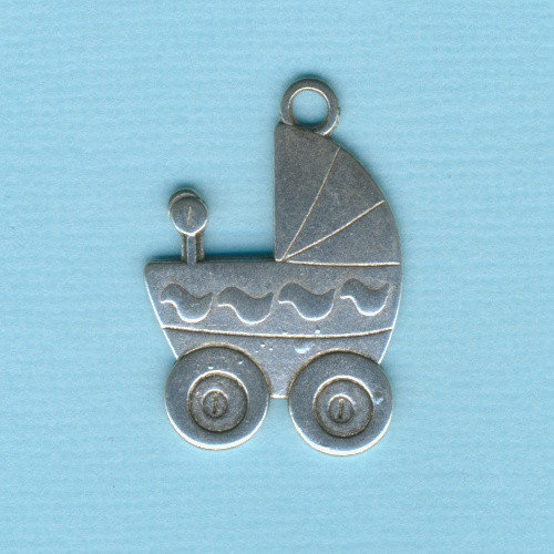 455249751 Metall Anhänger Puppenwagen 25mm silber antik
