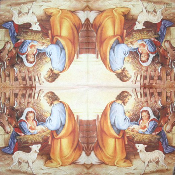 Serviette Krippe bunt