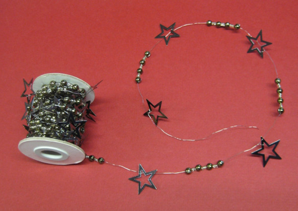 67020014 Deko Kette Weihnachten Sterne mit Perlen oliv anthrazit 10m