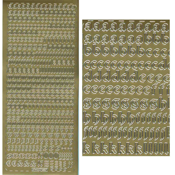 pu287g Sticker Buchstaben klein 5 bis 8mm gold