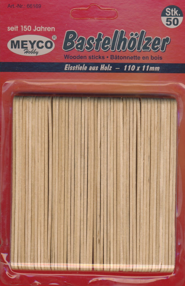 Bastelhölzer/ Eisstiele, aus Holz, 110 x 11 x 2 mm, 50 Stück