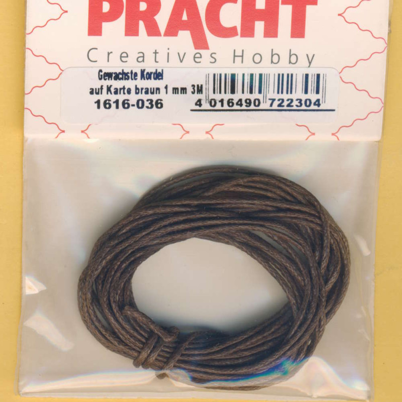 1616-036 Gewachste Kordel 1mm braun 3m