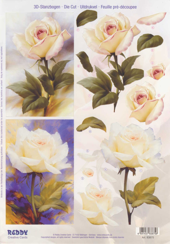 83875 3D Stanzbogen A4 Rosen creme