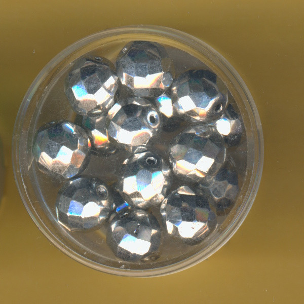 0730-10265 Glasschliffperlen 10mm bedampft silber 15 Stück