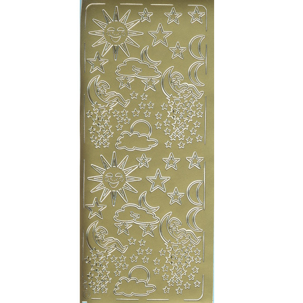 pu077g Sticker Sonne Mond Sterne II gold