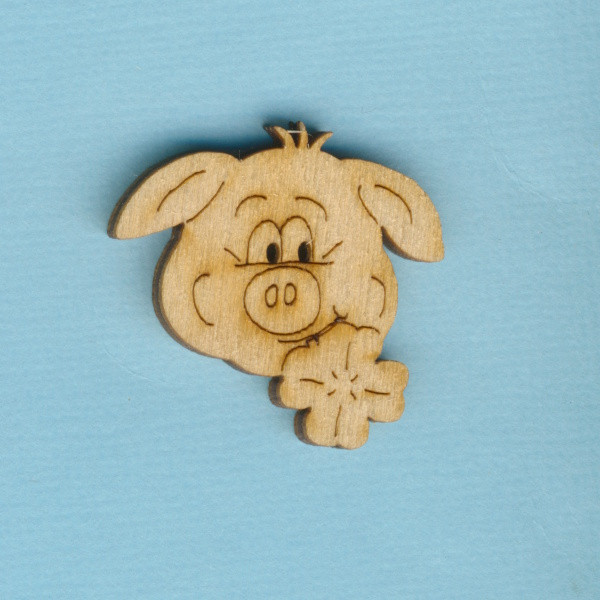 bth9402 Holzknopf Schweinekopf mit Kleeblatt 3cm