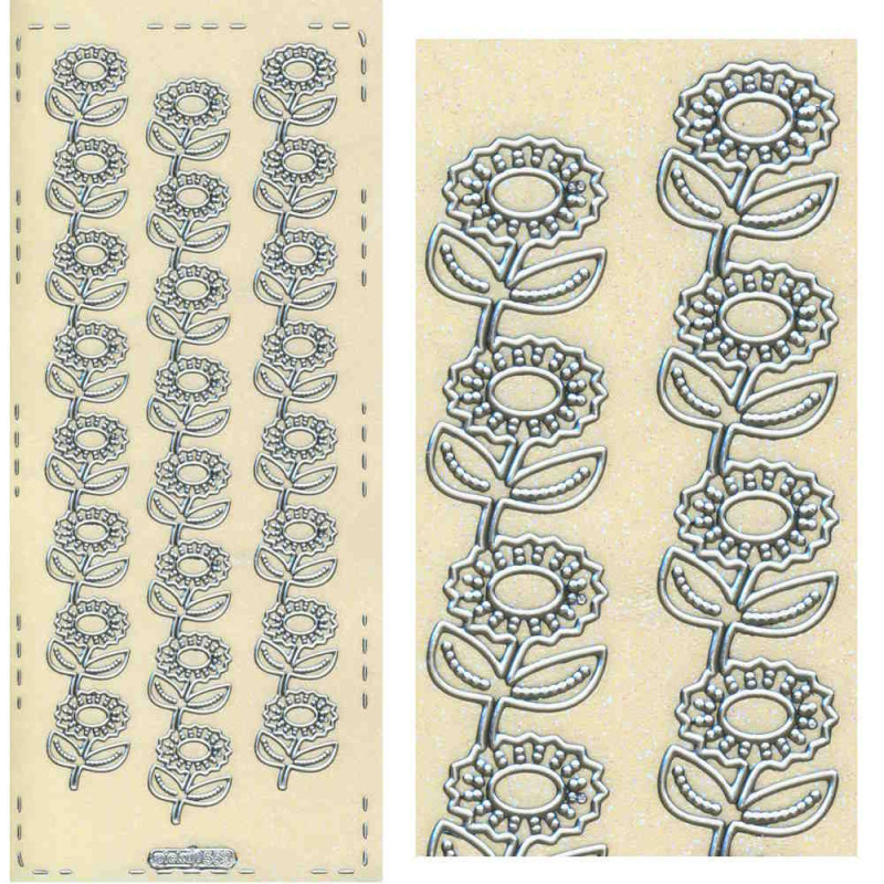 pu559s Sticker Blumenborte 3 silber irisierend