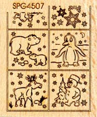 spg4507 Holzstempel Weihnachtstiere 5x7cm