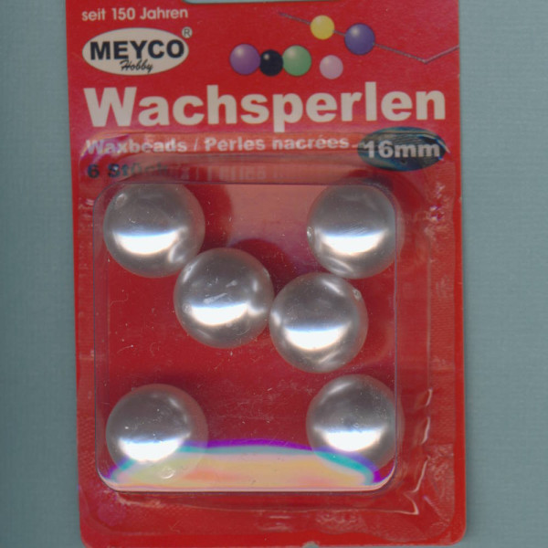 116-01 Wachsperlen 16mm weiß 6 Stück