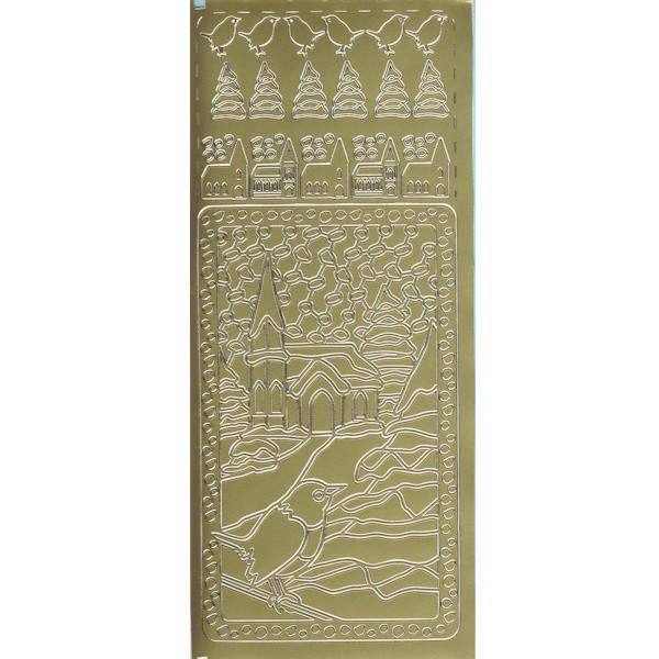 cl160g Sticker Winterlandschaft mit Kirche gold