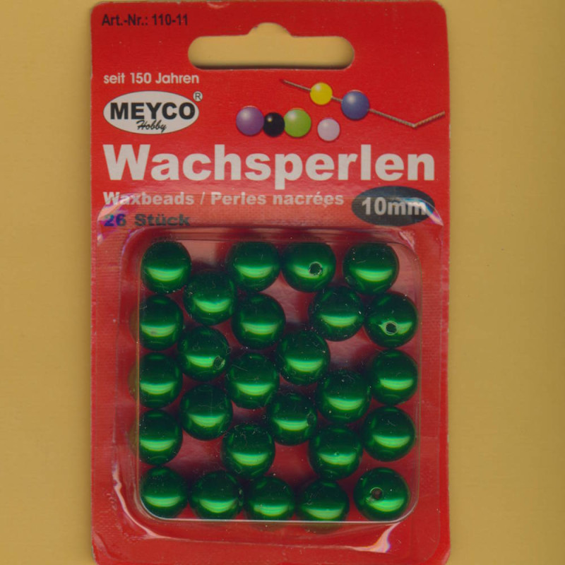 110-11 Wachsperlen 10mm grün 26 Stück