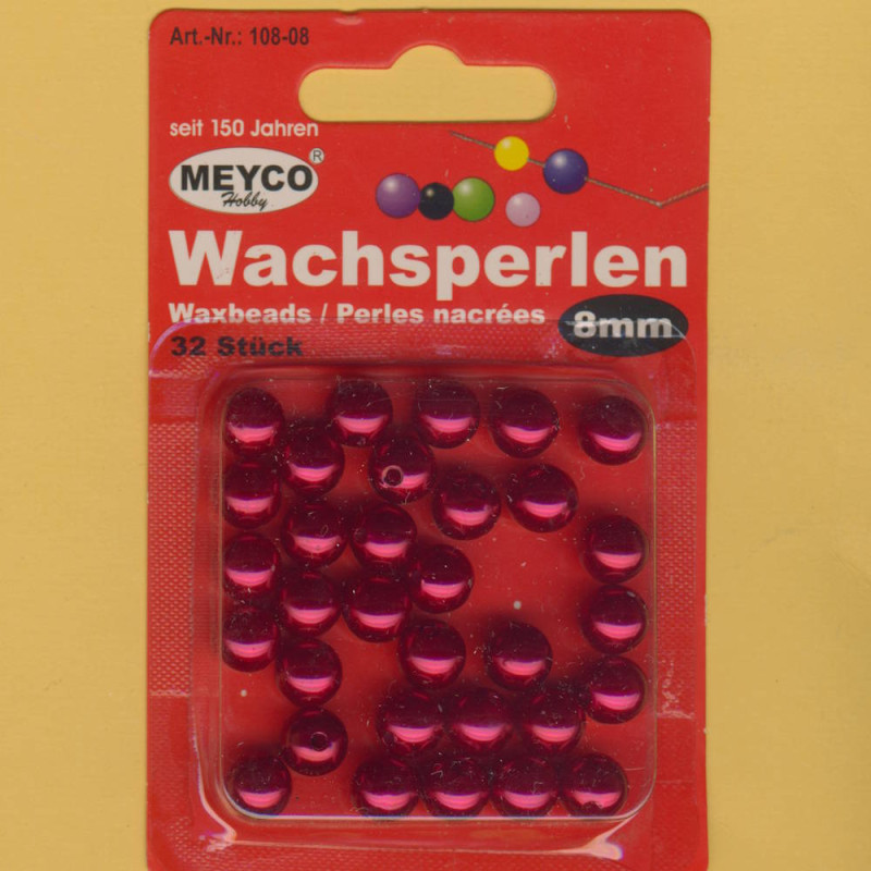 108-08 Wachsperlen 8mm hellrot 32 Stück
