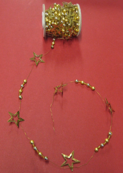 67020018Deko Kette Weihnachten Sterne mit Perlen gold 10m