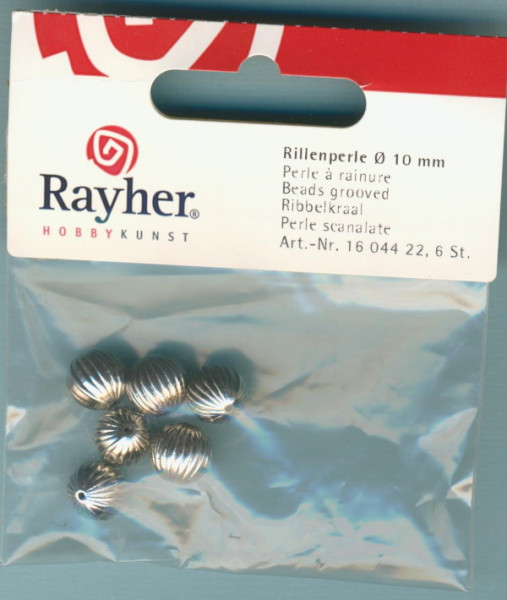 1604422 Wachsperlen Rillenperlen 10mm silber 6 Stück