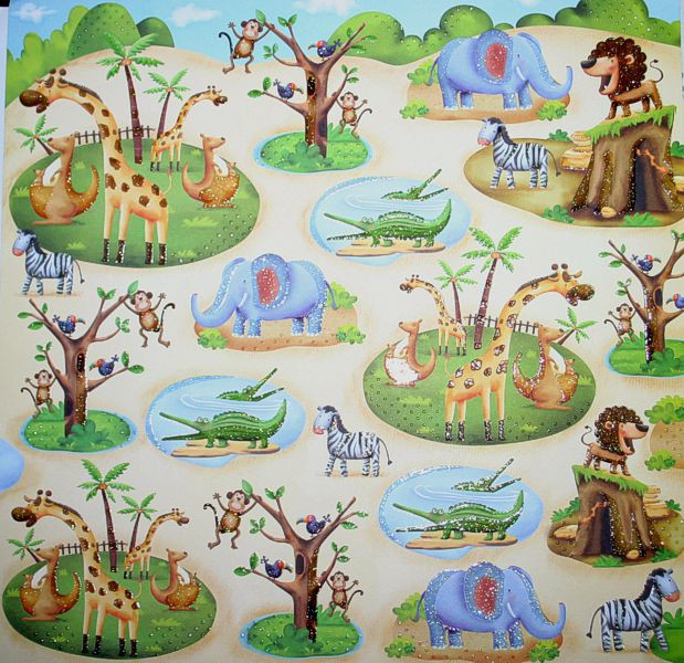 144489 Premium Glitter Scrapbook Papier Im Zoo 30,5x30,5cm Vorderseite